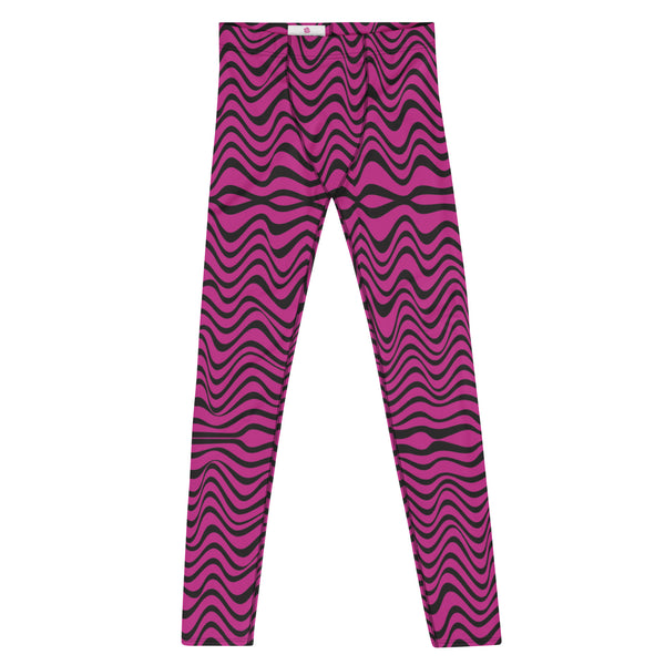 Hot Pink Wavy Meggings, Best Curvy Men's Leggings, Great Wave Abstract Pattern Designer Print Sexy Meggings Men's Workout Gym Tights Leggings, Men's Compression Tights Pants - Made in USA/ EU/ MX (US Size: XS-3XL) Patterned&nbsp;Leggings For Men, Tights Workout, Men's Compression Pants, Mens Festival Leggings, Mens Leggings Fashion, Mens Tights