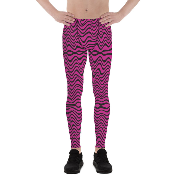 Hot Pink Wavy Meggings, Best Curvy Men's Leggings, Great Wave Abstract Pattern Designer Print Sexy Meggings Men's Workout Gym Tights Leggings, Men's Compression Tights Pants - Made in USA/ EU/ MX (US Size: XS-3XL) Patterned&nbsp;Leggings For Men, Tights Workout, Men's Compression Pants, Mens Festival Leggings, Mens Leggings Fashion, Mens Tights