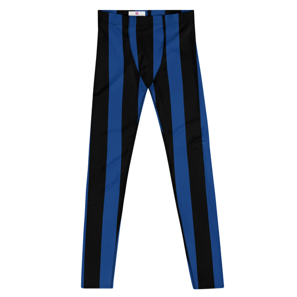 Blue Black Stripes Meggings, Colorful Patterned Vertical Striped Print Designer Best Men's Leggings, Designer Print Sexy Meggings Men's Workout Gym Tights Leggings, Men's Compression Tights Pants - Made in USA/ EU/ MX (US Size: XS-3XL) 