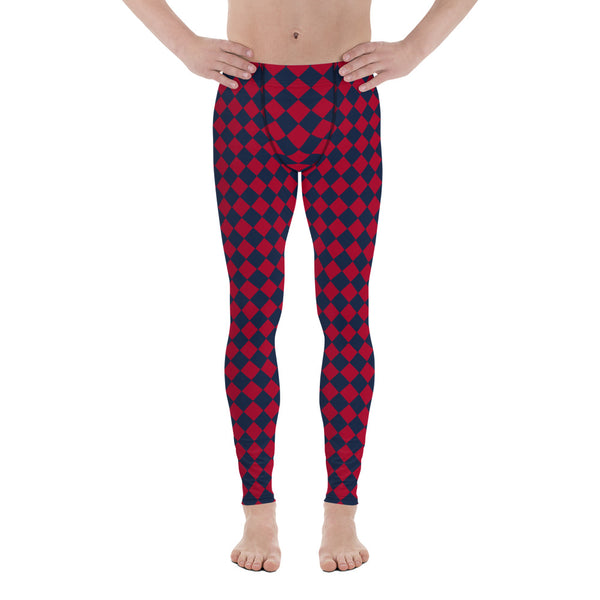 Blue Red Checkered Men's Leggings, Check Pants Men, Men's Plaid Pants, Checkered Pants, Designer Print Sexy Meggings Men's Workout Gym Tights Leggings, Men's Compression Tights Pants - Made in USA/ EU/ MX (US Size: XS-3XL) Checkered Leggings, Mens Plaid Pants, Fashion Men's Leggings&nbsp;