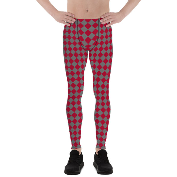Grey Red Checkered Men's Leggings, Check Pants Men, Men's Plaid Pants, Checkered Pants, Designer Print Sexy Meggings Men's Workout Gym Tights Leggings, Men's Compression Tights Pants - Made in USA/ EU/ MX (US Size: XS-3XL) Checkered Leggings, Mens Plaid Pants, Fashion Men's Leggings&nbsp;