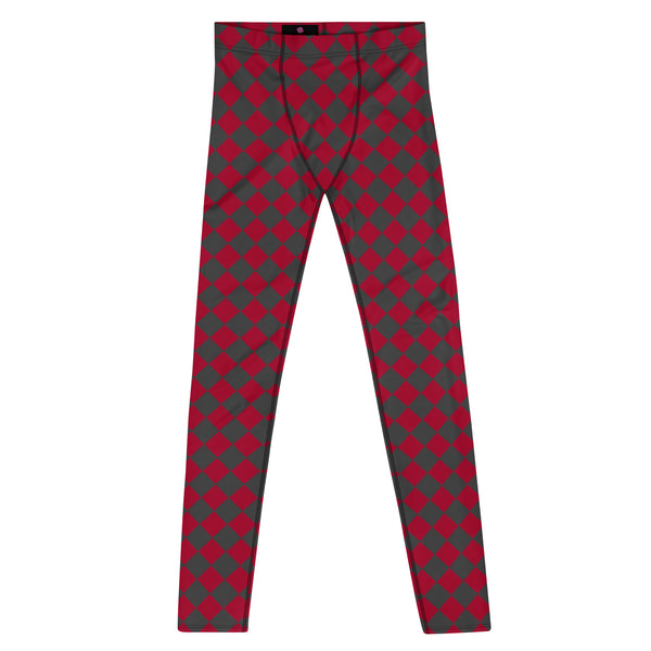 Grey Red Checkered Men's Leggings, Check Pants Men, Men's Plaid Pants, Checkered Pants, Designer Print Sexy Meggings Men's Workout Gym Tights Leggings, Men's Compression Tights Pants - Made in USA/ EU/ MX (US Size: XS-3XL) Checkered Leggings, Mens Plaid Pants, Fashion Men's Leggings