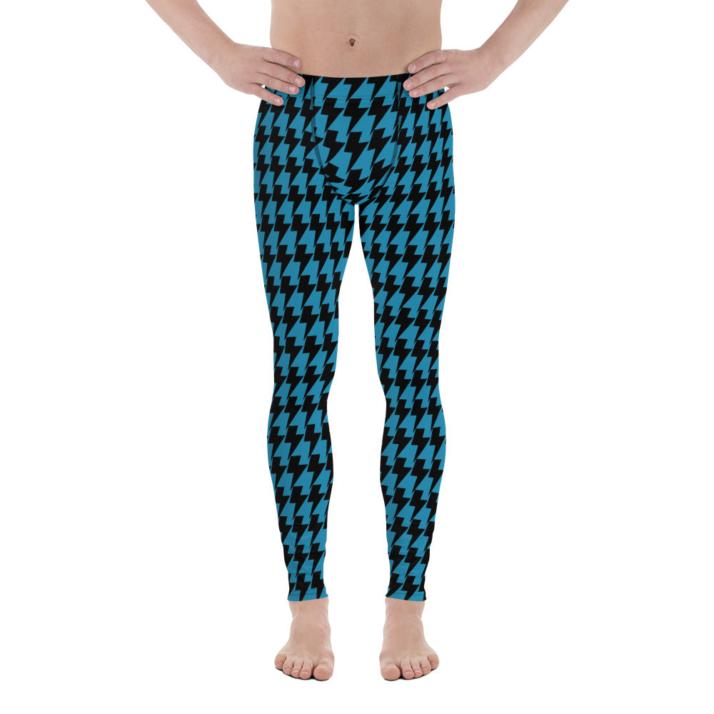 Lighting Abstract Blue Men's Leggings, Blue and Black Lighting Abstract Designer Print Sexy Meggings Men's Workout Gym Tights Leggings, Men's Compression Tights Pants - Made in USA/ EU/ MX (US Size: XS-3XL)&nbsp;