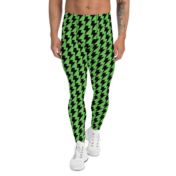 Lighting Abstract Green Men's Leggings, Green and Black Lighting Abstract Designer Print Sexy Meggings Men's Workout Gym Tights Leggings, Men's Compression Tights Pants - Made in USA/ EU/ MX (US Size: XS-3XL)&nbsp;