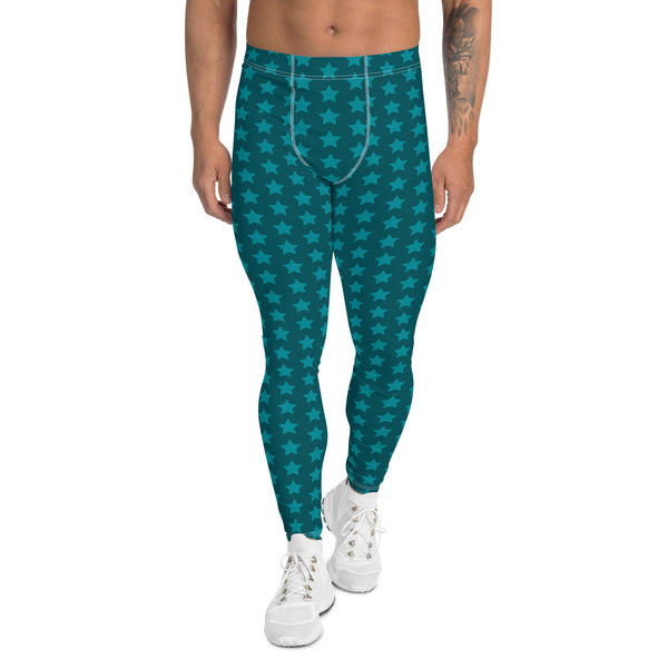 Blue Stars Print Meggings, Star Print Abstract Designer Print Sexy Meggings Men's Workout Gym Tights Leggings, Men's Compression Tights Pants - Made in USA/ EU/ MX (US Size: XS-3XL)&nbsp;