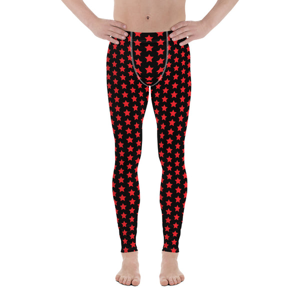 Black Red Stars Meggings, Star Print Abstract Designer Print Sexy Meggings Men's Workout Gym Tights Leggings, Men's Compression Tights Pants - Made in USA/ EU/ MX (US Size: XS-3XL)&nbsp;