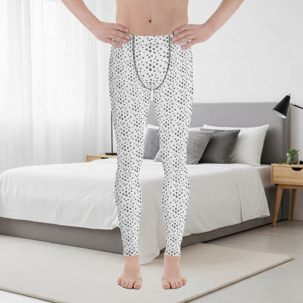 Grey Dotted Men's Leggings, Dots Pattern Designer Running Compression Tights For Men - Made in USA/EU/MX