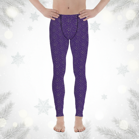 Purple Dotted Men's Leggings, Dots Pattern Designer Running Compression Tights For Men - Made in USA/EU/MX