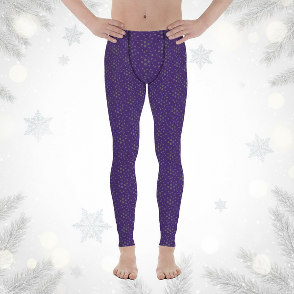 Purple Dotted Men's Leggings, Dots Pattern Designer Running Compression Tights For Men - Made in USA/EU/MX