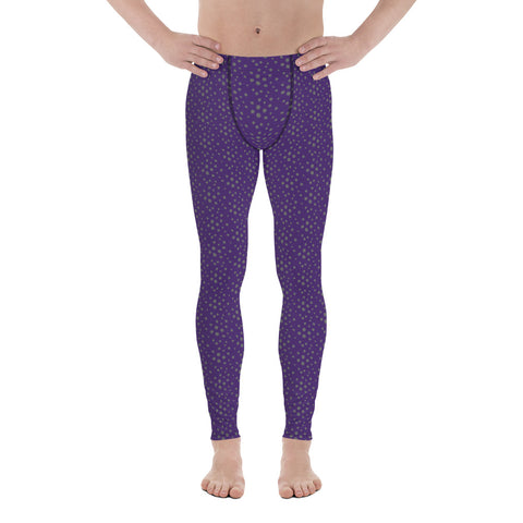 Purple Grey Dotted Men's Leggings, Dots Pattern Abstract Designer Print Sexy Meggings Men's Workout Gym Tights Leggings, Men's Compression Tights Pants - Made in USA/ EU/ MX (US Size: XS-3XL)&nbsp;