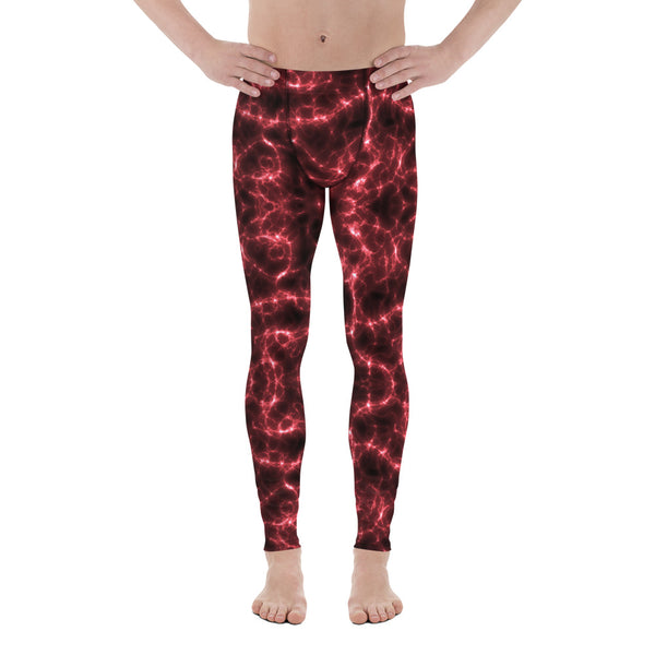 Red Lightning Men's Leggings, Mens Lightning Storm Pants, Thunder Lightning Leggings For Men-Made in USA/EU/MX (US Size: XS-3XL) Lighting Abstract Designer Print Sexy Meggings Men's Workout Gym Tights Leggings, Men's Compression Tights Pants&nbsp;&nbsp;