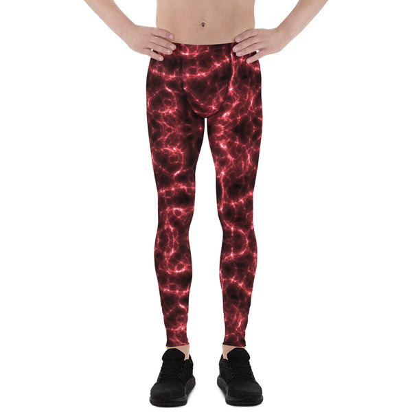 Red Lightning Men's Leggings, Mens Lightning Storm Pants, Thunder Lightning Leggings For Men-Made in USA/EU/MX (US Size: XS-3XL) Lighting Abstract Designer Print Sexy Meggings Men's Workout Gym Tights Leggings, Men's Compression Tights Pants&nbsp;&nbsp;