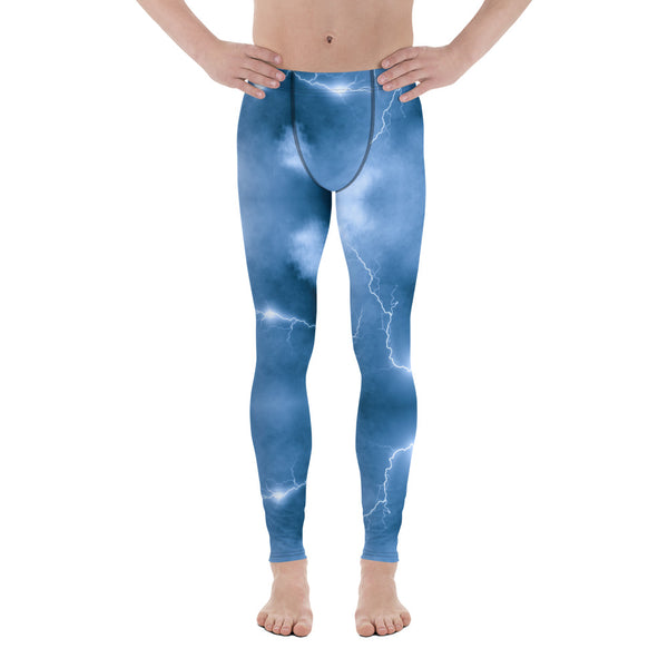 Ocean Blue Space Men's Leggings, Colorful Best Mens Galaxy Space Lightning Storm Pants, Thunder Lightning Leggings For Men-Made in USA/EU/MX (US Size: XS-3XL)&nbsp;Lighting Abstract Designer Print Sexy Meggings Men's Workout Gym Tights Leggings, Men's Compression Tights Pants&nbsp;&nbsp;