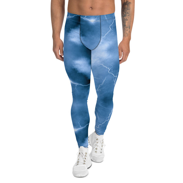 Ocean Blue Space Men's Leggings, Colorful Best Mens Galaxy Space Lightning Storm Pants, Thunder Lightning Leggings For Men-Made in USA/EU/MX (US Size: XS-3XL)&nbsp;Lighting Abstract Designer Print Sexy Meggings Men's Workout Gym Tights Leggings, Men's Compression Tights Pants&nbsp;&nbsp;