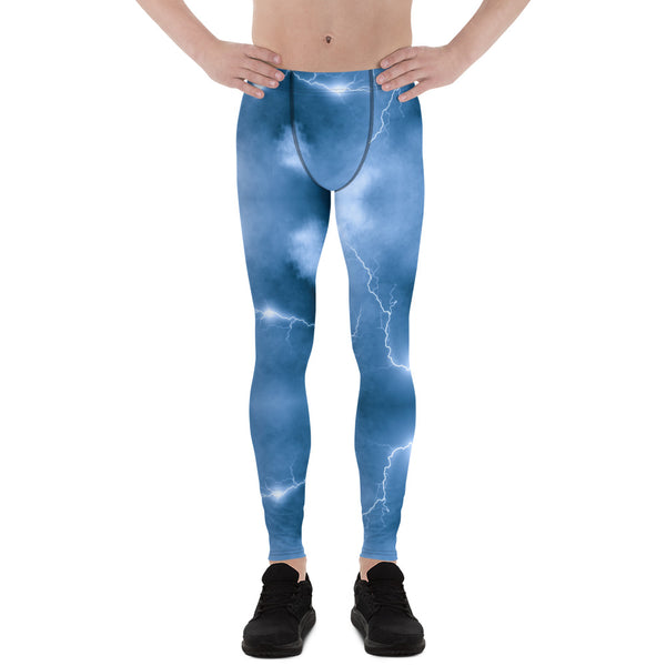 Ocean Blue Space Men's Leggings, Colorful Best Mens Galaxy Space Lightning Storm Pants, Thunder Lightning Leggings For Men-Made in USA/EU/MX (US Size: XS-3XL)&nbsp;Lighting Abstract Designer Print Sexy Meggings Men's Workout Gym Tights Leggings, Men's Compression Tights Pants&nbsp;&nbsp;