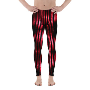 Red Striped Men's Leggings, Vertical Striped Designer Print Sexy Meggings Men's Workout Gym Tights Leggings, Men's Compression Tights Pants - Made in USA/ EU/ MX (US Size: XS-3XL)&nbsp;