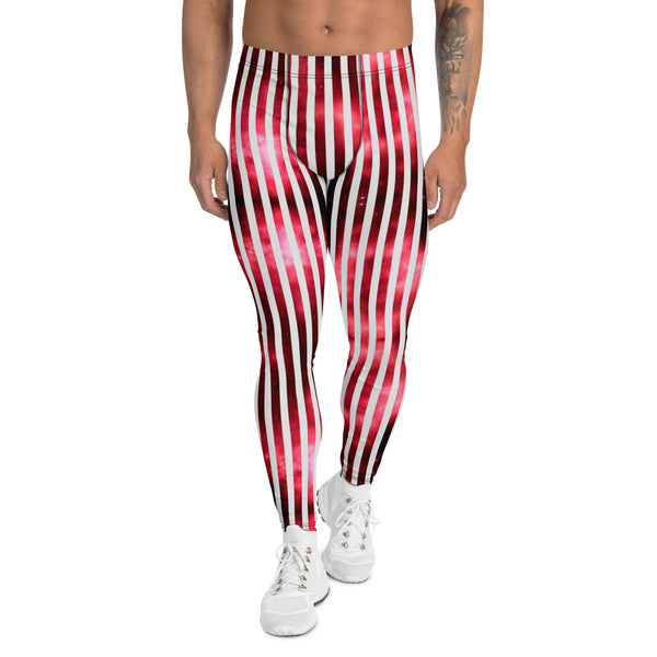 White Striped Red Men's Leggings