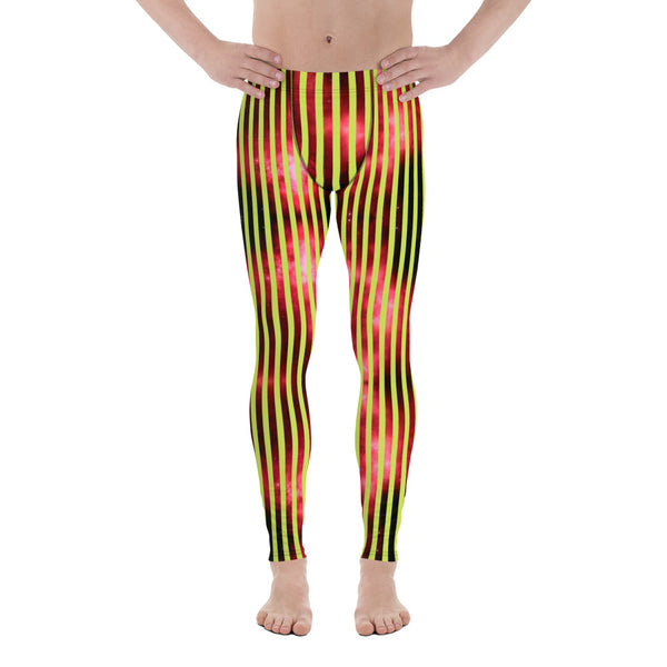 Red Green Striped Men's Leggings, Abstract Vertical Striped Designer Print Sexy Meggings Men's Workout Gym Tights Leggings, Men's Compression Tights Pants - Made in USA/ EU/ MX (US Size: XS-3XL)&nbsp;