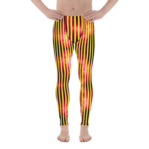 Red Yellow Vertically Striped Men's Leggings, Vertical Striped Designer Print Sexy Meggings Men's Workout Gym Tights Leggings, Men's Compression Tights Pants - Made in USA/ EU/ MX (US Size: XS-3XL)&nbsp;