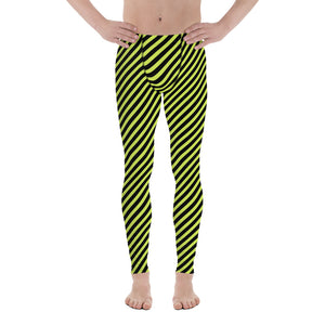 Lime Green Black Striped Meggings, Diagonal Striped Designer Print Sexy Meggings Men's Workout Gym Tights Leggings, Men's Compression Tights Pants - Made in USA/ EU/ MX (US Size: XS-3XL)&nbsp;