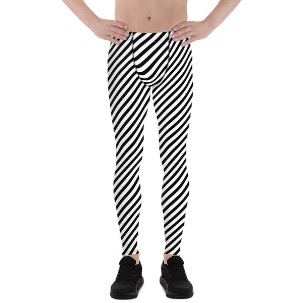 Colorful Diagonally Striped Meggings, White and Black Diagonal Striped Best Abstract Designer Print Sexy Meggings Men's Workout Gym Tights Leggings, Men's Compression Tights Pants - Made in USA/ EU/ MX (US Size: XS-3XL)&nbsp;