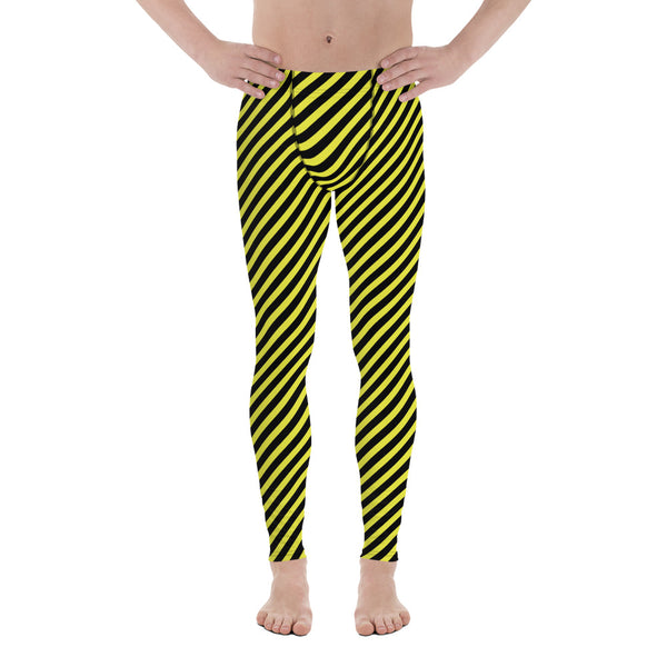 Colorful Diagonally Striped Meggings, Yellow and Black Diagonal Striped Best Abstract Designer Print Sexy Meggings Men's Workout Gym Tights Leggings, Men's Compression Tights Pants - Made in USA/ EU/ MX (US Size: XS-3XL)&nbsp;