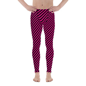 Colorful Diagonally Striped Meggings, Pink and Black Diagonal Striped Best Abstract Designer Print Sexy Meggings Men's Workout Gym Tights Leggings, Men's Compression Tights Pants - Made in USA/ EU/ MX (US Size: XS-3XL)&nbsp;