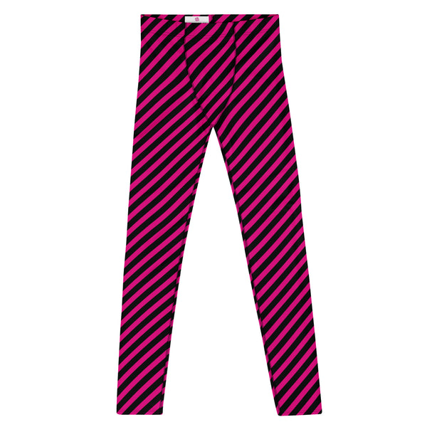 Colorful Diagonally Striped Meggings, Pink and Black Diagonal Striped Best Abstract Designer Print Sexy Meggings Men's Workout Gym Tights Leggings, Men's Compression Tights Pants - Made in USA/ EU/ MX (US Size: XS-3XL)&nbsp;