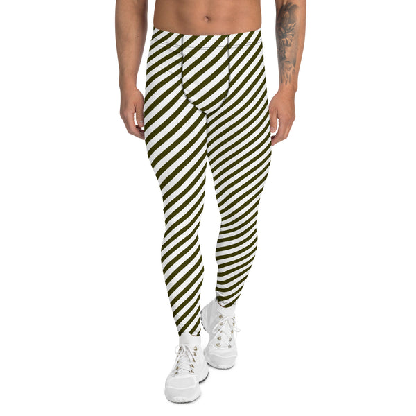 Pine Green Black Striped Meggings, Diagonal Striped&nbsp;Designer Print Sexy Meggings Men's Workout Gym Tights Leggings, Men's Compression Tights Pants - Made in USA/ EU/ MX (US Size: XS-3XL)&nbsp;