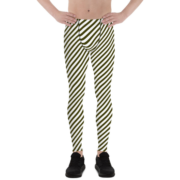 Pine Green Black Striped Meggings, Diagonal Striped&nbsp;Designer Print Sexy Meggings Men's Workout Gym Tights Leggings, Men's Compression Tights Pants - Made in USA/ EU/ MX (US Size: XS-3XL)&nbsp;