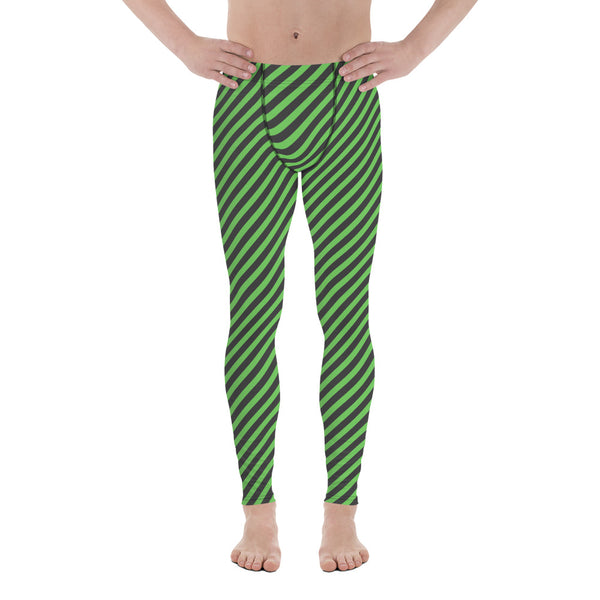 Colorful Diagonally Striped Meggings, Grey and Green Diagonal Striped Best Abstract Designer Print Sexy Meggings Men's Workout Gym Tights Leggings, Men's Compression Tights Pants - Made in USA/ EU/ MX (US Size: XS-3XL)&nbsp;