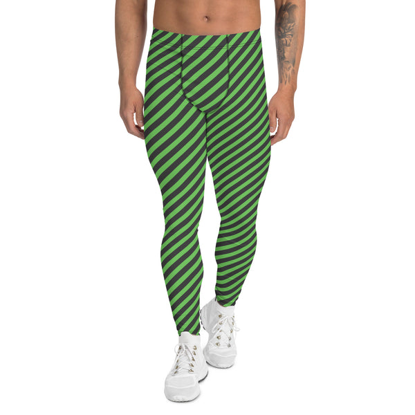 Colorful Diagonally Striped Meggings, Grey and Green Diagonal Striped Best Abstract Designer Print Sexy Meggings Men's Workout Gym Tights Leggings, Men's Compression Tights Pants - Made in USA/ EU/ MX (US Size: XS-3XL)&nbsp;