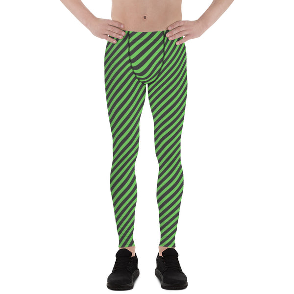 Colorful Diagonally Striped Meggings, Grey and Green Diagonal Striped Best Abstract Designer Print Sexy Meggings Men's Workout Gym Tights Leggings, Men's Compression Tights Pants - Made in USA/ EU/ MX (US Size: XS-3XL)&nbsp;