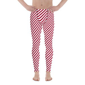 White Red Diagonal Striped Meggings, Best Men's Leggings