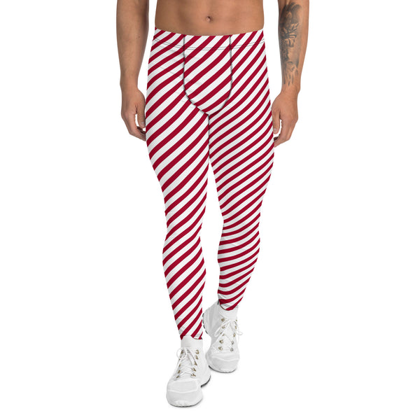 White Red Diagonal Striped Meggings, Best Men's Leggings