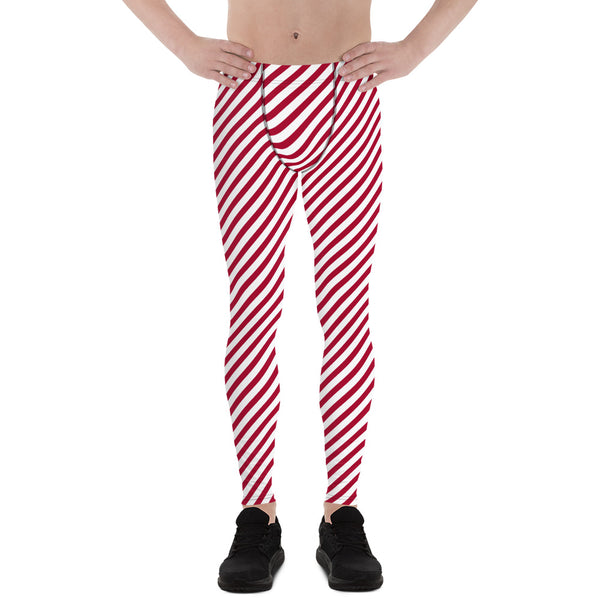 White Red Diagonal Striped Meggings, Best Men's Leggings