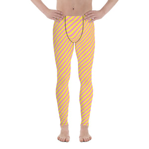 Pink Yellow Diagonally Striped Meggings, Best Men's Leggings