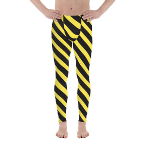 Yellow Black Diagonally Striped Meggings, Best Men's Leggings