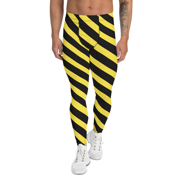 Yellow Black Diagonally Striped Meggings, Best Men's Leggings