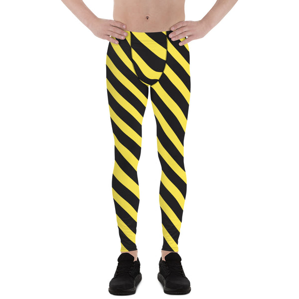 Yellow Black Diagonally Striped Meggings, Best Men's Leggings