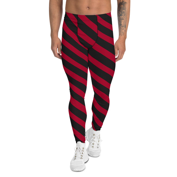 Black Red Striped Meggings, Black and Red Best Diagonally Stripes Designer Print Sexy Meggings Men's Workout Gym Tights Leggings, Men's Compression Tights Pants - Made in USA/ EU/ MX (US Size: XS-3XL)&nbsp;