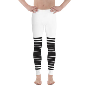 White Abstract Striped Men's Leggings, Black Horizontally Striped White and Black Abstract Designer Print Sexy Meggings Men's Workout Gym Tights Leggings, Men's Compression Tights Pants - Made in USA/ EU/ MX (US Size: XS-3XL)&nbsp;