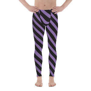 Purple Black Striped Meggings, Best Designer Stripes Diagonal Men's Leggings