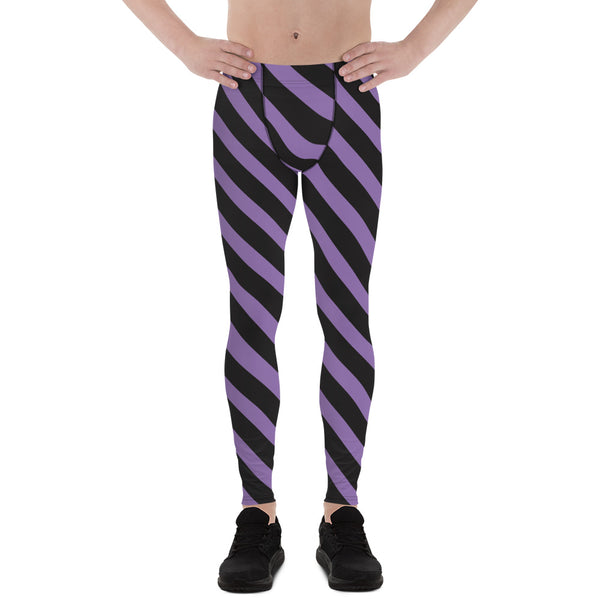 Purple Black Striped Meggings, Best Designer Stripes Diagonal Men's Leggings