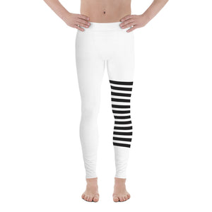 White Abstract Striped Men's Leggings, Black Horizontally Striped White and Black Abstract Designer Print Sexy Meggings Men's Workout Gym Tights Leggings, Men's Compression Tights Pants - Made in USA/ EU/ MX (US Size: XS-3XL)&nbsp;