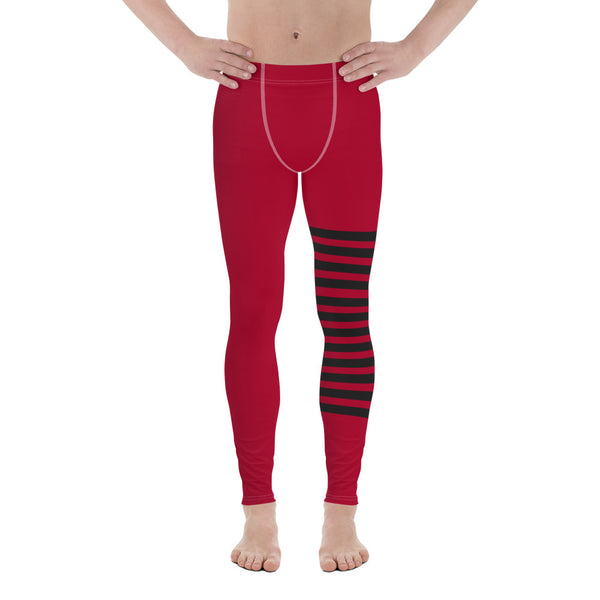 Red Black Striped Meggings, Best Horizontal Stripes Men's Leggings