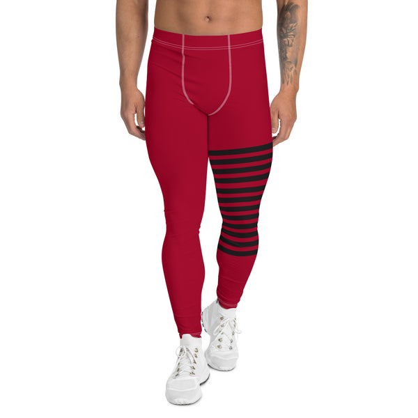 Red Black Striped Meggings, Best Horizontal Stripes Men's Leggings