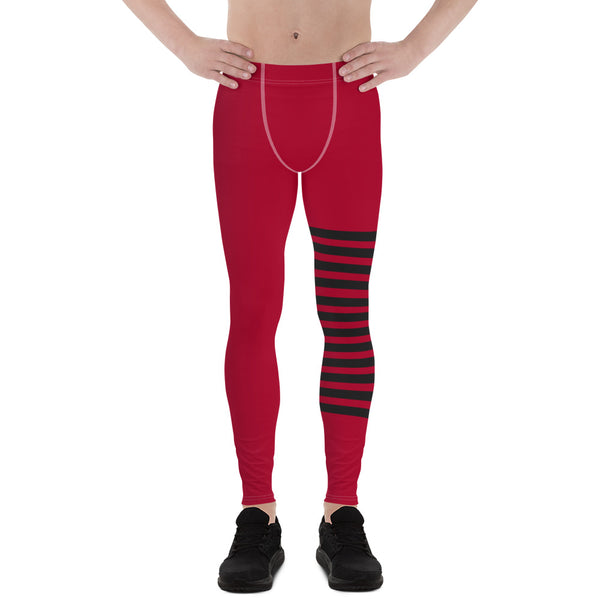 Red Black Striped Meggings, Best Horizontal Stripes Men's Leggings