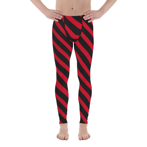 Black Red Striped Meggings, Black and Red Best Diagonally Stripes Designer Print Sexy Meggings Men's Workout Gym Tights Leggings, Men's Compression Tights Pants - Made in USA/ EU/ MX (US Size: XS-3XL)&nbsp;