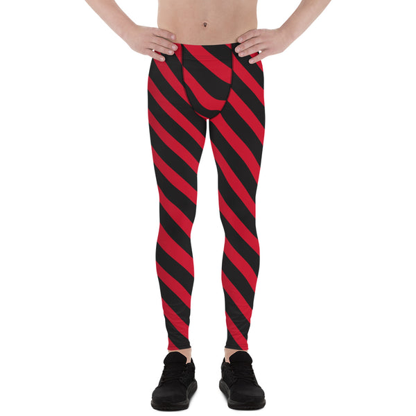 Black Red Striped Meggings, Black and Red Best Diagonally Stripes Designer Print Sexy Meggings Men's Workout Gym Tights Leggings, Men's Compression Tights Pants - Made in USA/ EU/ MX (US Size: XS-3XL)&nbsp;